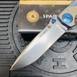 Spartan Blades Harsey Folder - BLUE Saint Michael, 4" Magnacut Blade, Blue ANO Hardware Knife