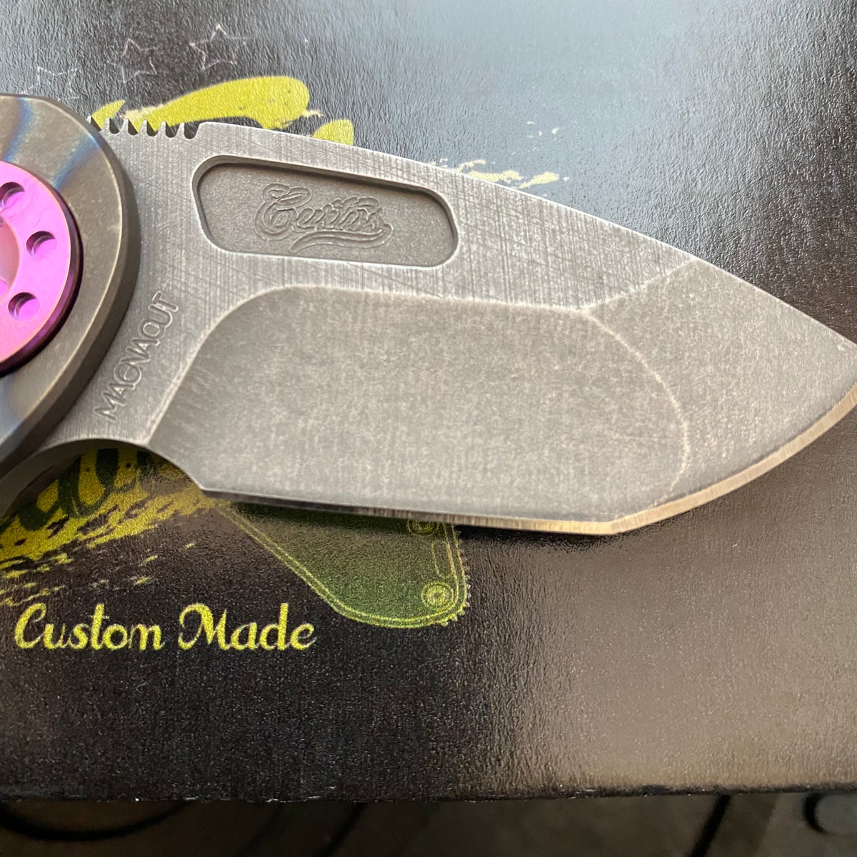 Curtiss Custom Knives F3 Compact Frame Lock, 2.5" Spanto Magnacut Blasted Blade FLIPPER, Torched Handles, Knife