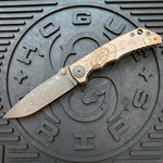 Spartan Blades Harsey Folder - Bronze Compass Theme, Chad Nichols Damascus Blade, PVD ANO Hardware Knife