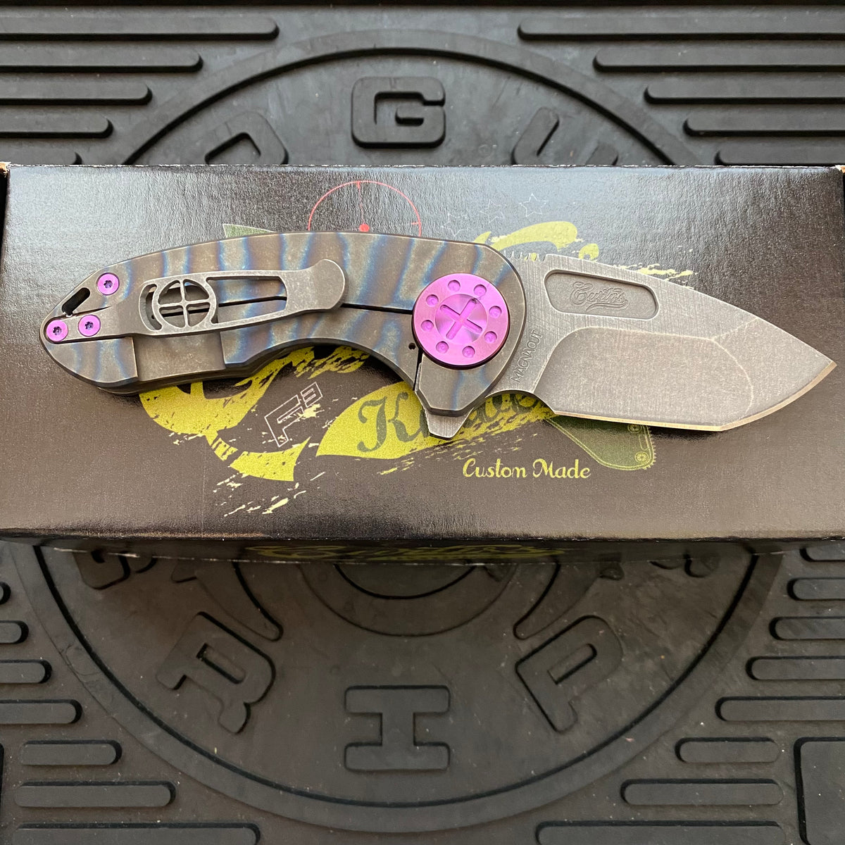 Curtiss Custom Knives F3 Compact Frame Lock, 2.5" Spanto Magnacut Blasted Blade FLIPPER, Torched Handles, Knife