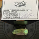 Curtiss Custom Knives F3 Compact Frame Lock, 2.5" Spanto Magnacut Blasted Blade FLIPPER, Green Pattern Handles, Knife