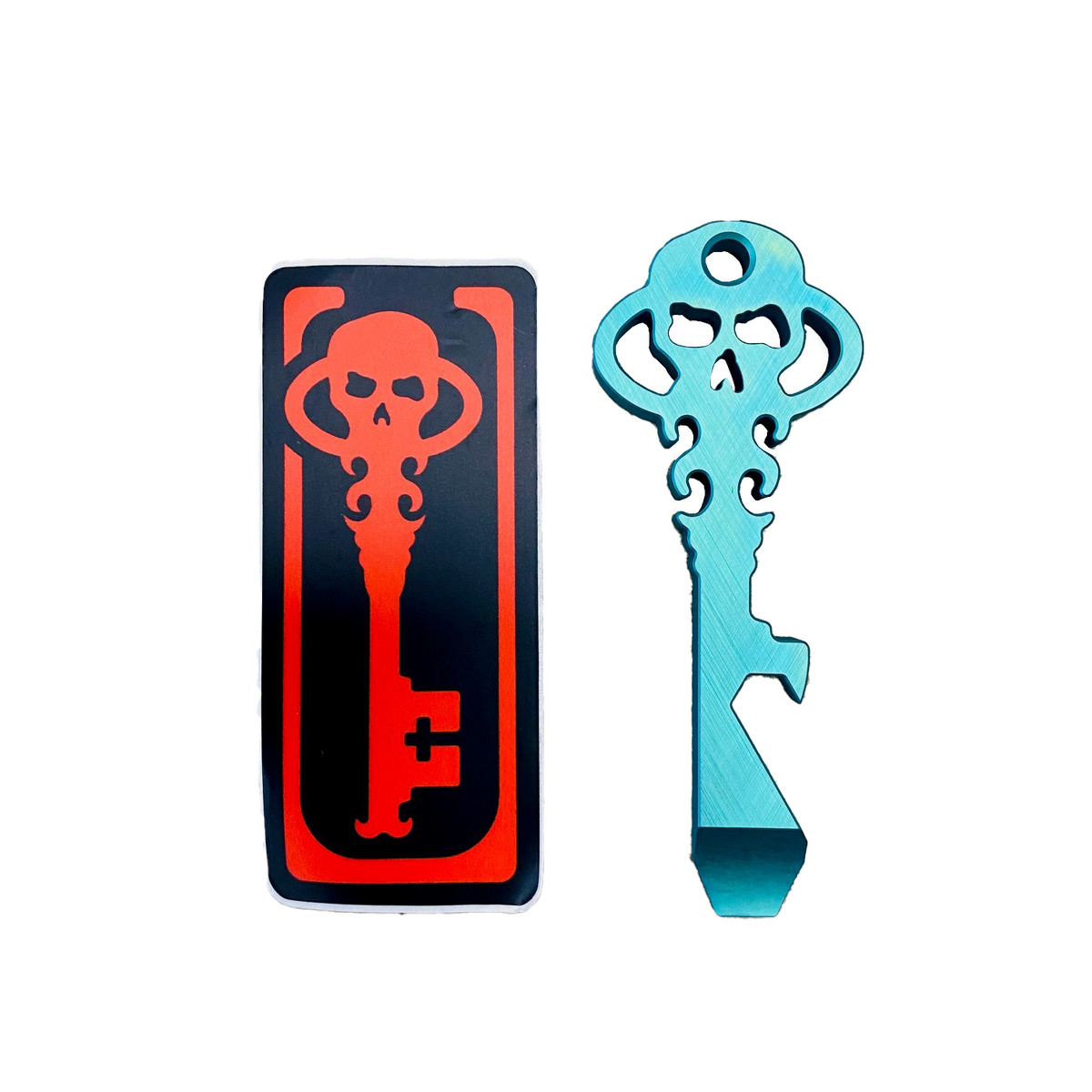 Chaves Knives Skeleton Key Tool Prybar Titanium GREEN Crosshatch