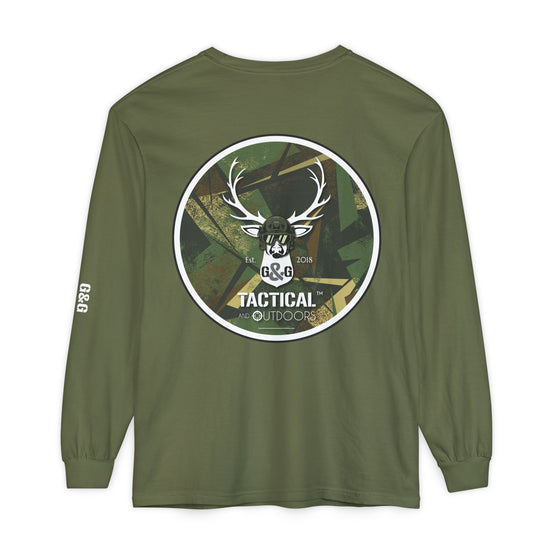 G&G Tactical Outdoors Long Sleeve Tee — Green Camoflauge White Sleeve Graphic