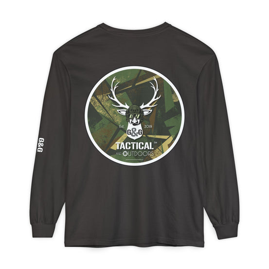 G&G Tactical Outdoors Long Sleeve Tee — Green Camoflauge White Sleeve Graphic