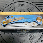 Spartan Blades Harsey Folder - BLUE Mayan with Blue Stones, Magnacut Blade, Bronze ANO Hardware Knife
