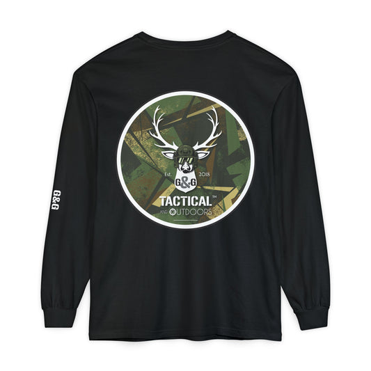 G&G Tactical Outdoors Long Sleeve Tee — Green Camoflauge White Sleeve Graphic