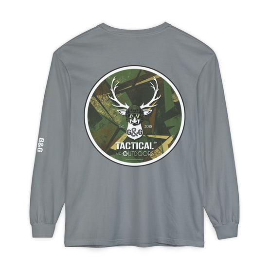 G&G Tactical Outdoors Long Sleeve Tee — Green Camoflauge White Sleeve Graphic