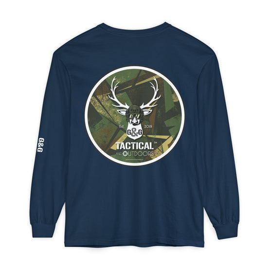 G&G Tactical Outdoors Long Sleeve Tee — Green Camoflauge White Sleeve Graphic