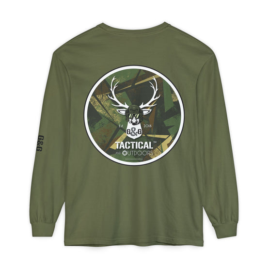 G&G Tactical Outdoors Long Sleeve Tee — Green Camoflauge Black Sleeve Graphic
