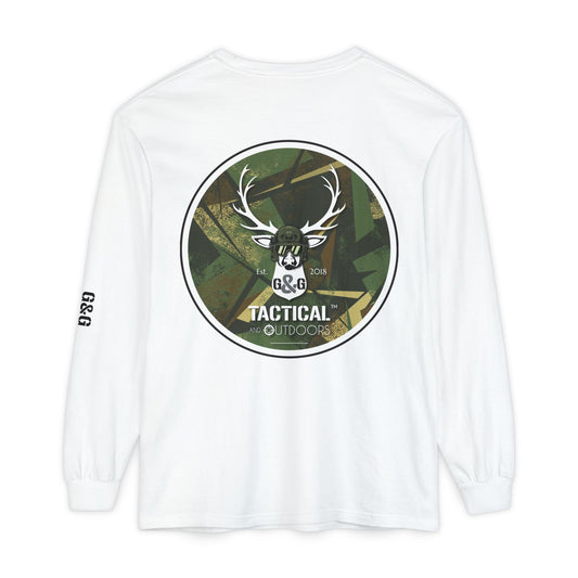 G&G Tactical Outdoors Long Sleeve Tee — Green Camoflauge Black Sleeve Graphic