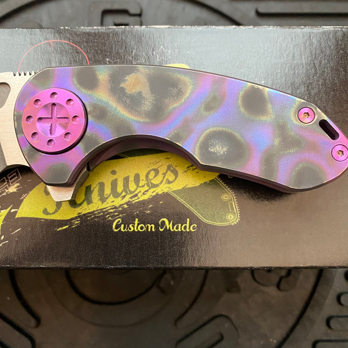 Curtiss Custom Knives F3 Compact Frame Lock, 2.5" Slicer Magnacut Blade FLIPPER, Purple Torched Handles, Knife