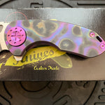 Curtiss Custom Knives F3 Compact Frame Lock, 2.5" Slicer Magnacut Blade FLIPPER, Purple Torched Handles, Knife