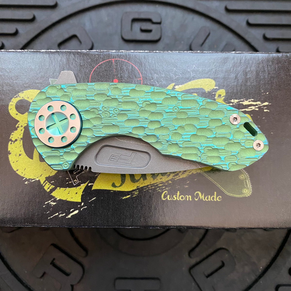 Curtiss Custom Knives F3 Compact Frame Lock, 2.5" Spanto Magnacut Blasted Blade FLIPPER, FJ-Mill Green Handles, Knife