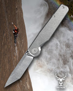 Tactile Knife Co. Rockwall TANTO 3" Magnacut Stonewash Blade, Titanium Handles Folding Knife