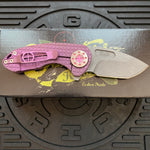 Curtiss Custom Knives F3 Compact Frame Lock, 2.5" Spanto Magnacut Blasted Blade FLIPPER, Frag-Mill Pink Pattern Handles, Knife