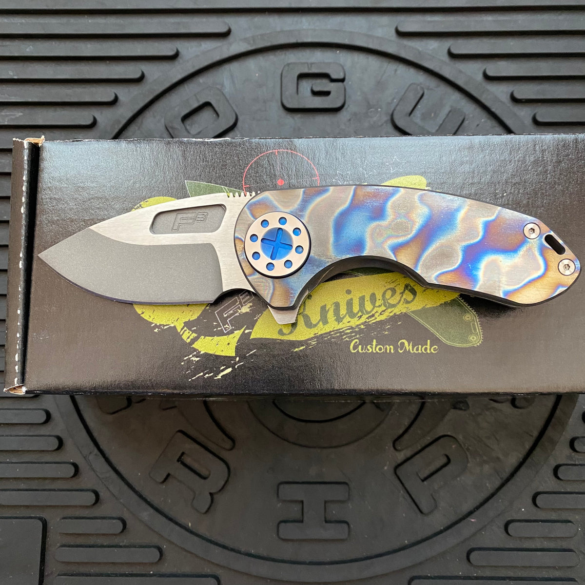 Curtiss Custom Knives F3 Compact Frame Lock, 2.5" Slicer Magnacut Blade FLIPPER, Torched Handles, Blue Hardware Knife