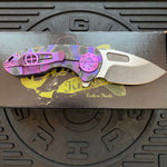 Curtiss Custom Knives F3 Compact Frame Lock, 2.5" Slicer Magnacut Blade FLIPPER, Purple Torched Handles, Knife