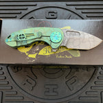 Curtiss Custom Knives F3 Compact Frame Lock, 2.5" Spanto Magnacut Blasted Blade FLIPPER, Green Pattern Handles, Knife