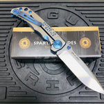 Spartan Blades Harsey Folder - BLUE Saint Michael, 4" Magnacut Blade, Blue ANO Hardware Knife