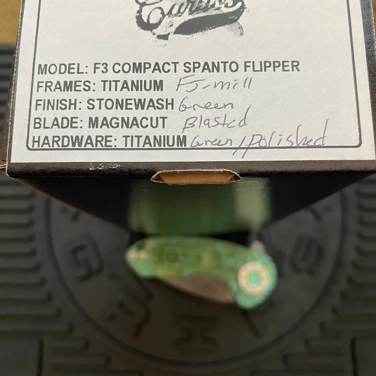 Curtiss Custom Knives F3 Compact Frame Lock, 2.5" Spanto Magnacut Blasted Blade FLIPPER, FJ-Mill Green Handles, Knife