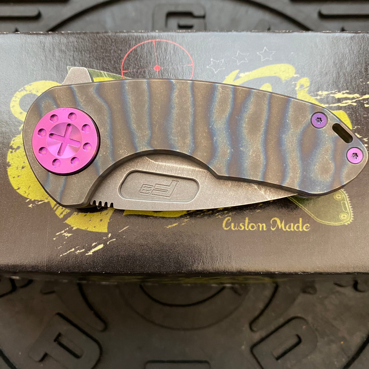 Curtiss Custom Knives F3 Compact Frame Lock, 2.5" Spanto Magnacut Blasted Blade FLIPPER, Torched Handles, Knife