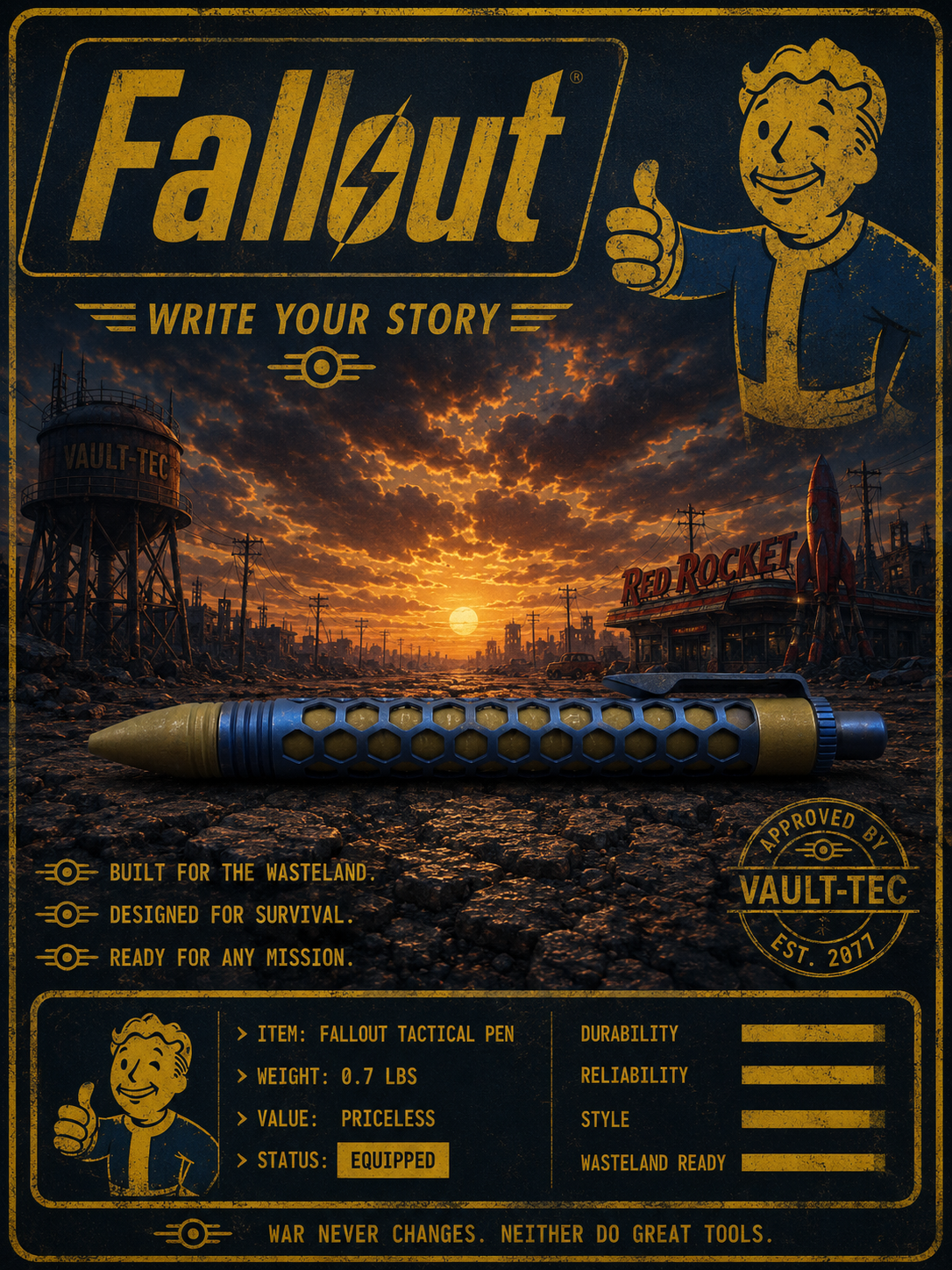Chaves Knives Clicker Pen - Hex Dot Fallout Theme Vaultec 1