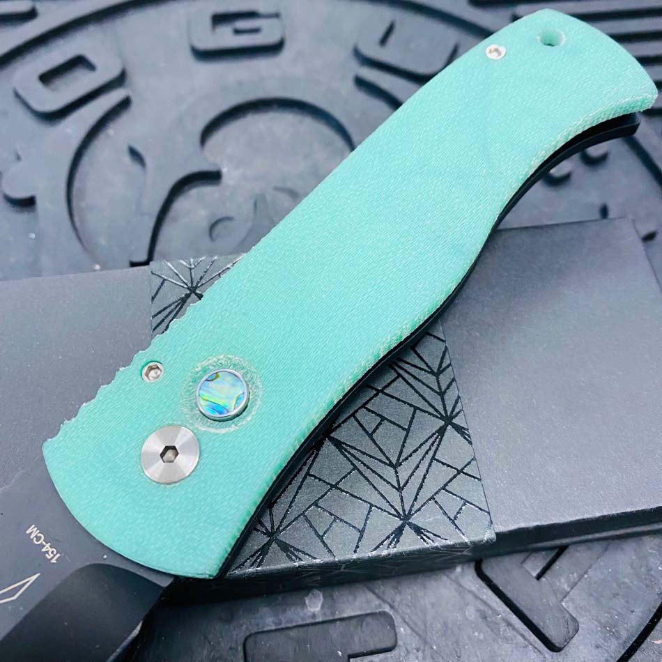ProTech Emerson CQC-7 3.25" Tanto Automatic Knife Aquamarine Handle with Mother of Pearl Push Button