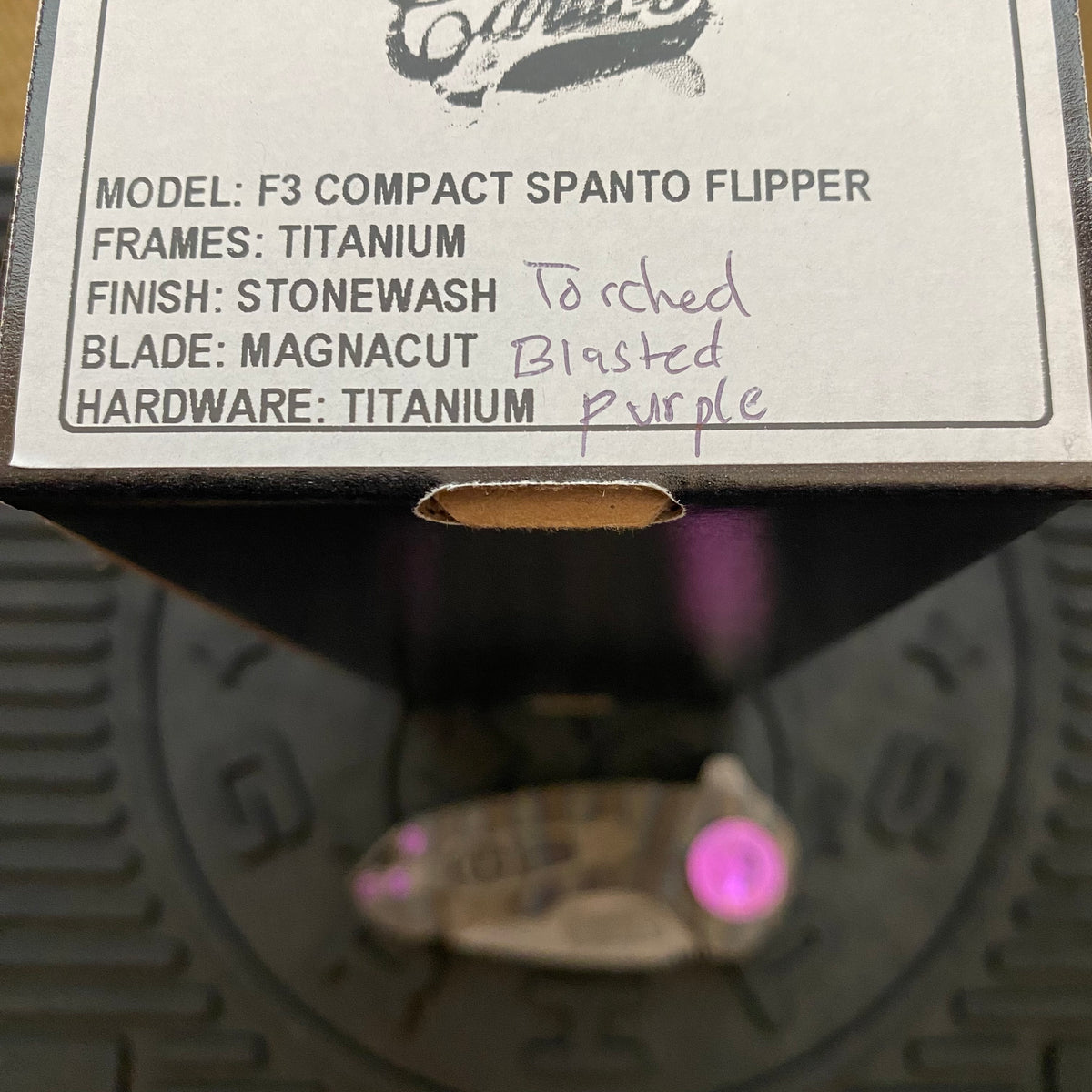 Curtiss Custom Knives F3 Compact Frame Lock, 2.5" Spanto Magnacut Blasted Blade FLIPPER, Torched Handles, Knife