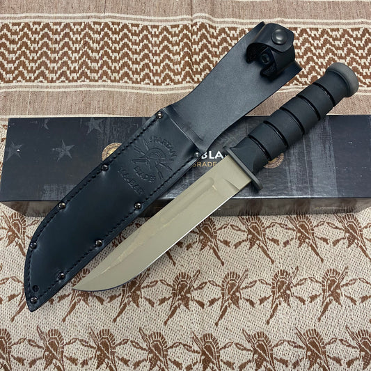 Spartan KA-Bar 7" CPM MagnaCut Flat Dark Earth Fixed Blade Knife with Black Leather Sheath SB54DEBKLTBK
