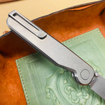 Tactile Knife Co. Rockwall TANTO 3" Magnacut Stonewash Blade, Titanium Handles Folding Knife