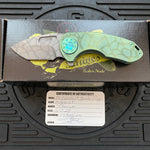 Curtiss Custom Knives F3 Compact Frame Lock, 2.5" Spanto Magnacut Blasted Blade FLIPPER, Green Pattern Handles, Knife