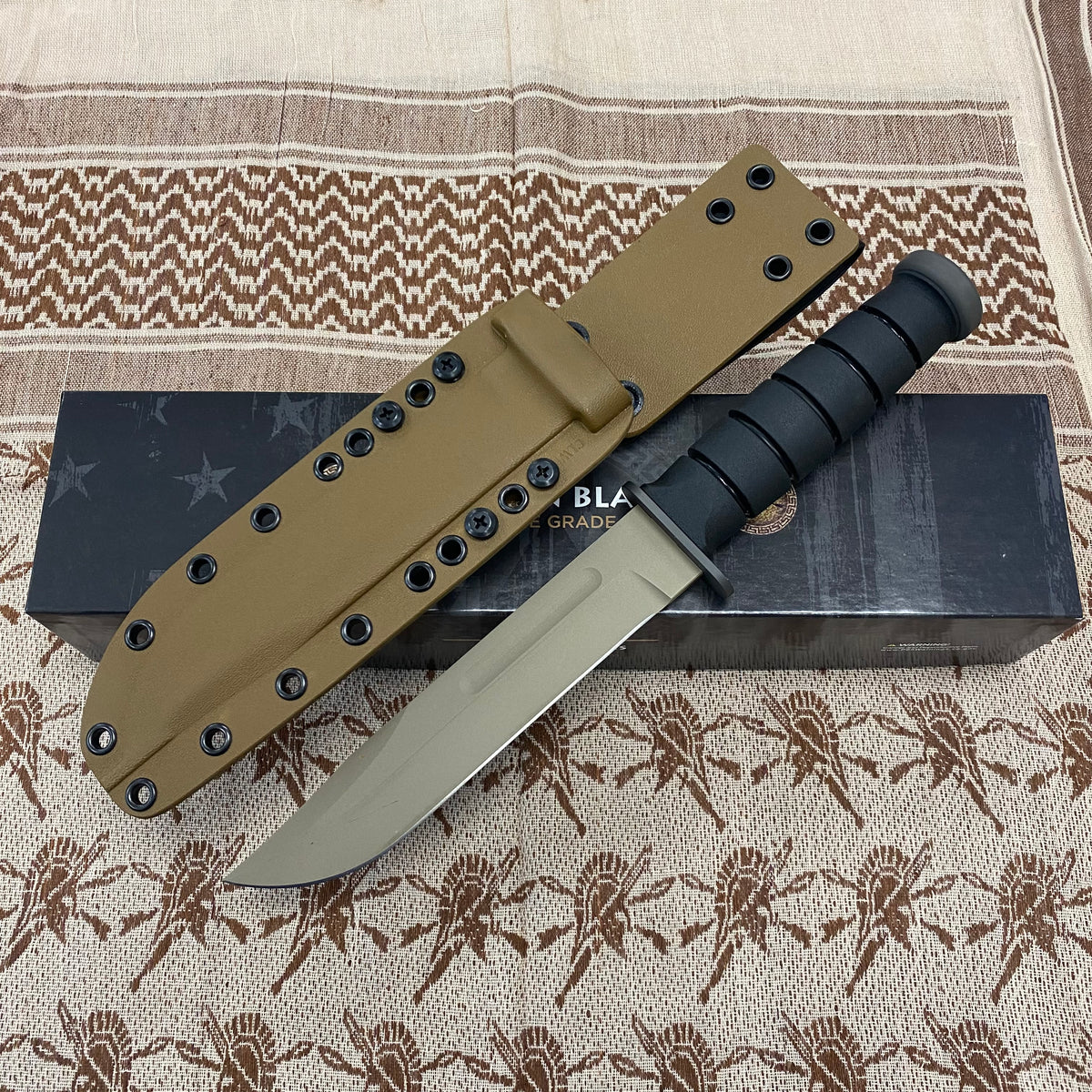 Spartan KA-Bar 7" CPM MagnaCut Flat Dark Earth Fixed Blade Knife with Kydex Tan Sheath SB54DEBKKYTN