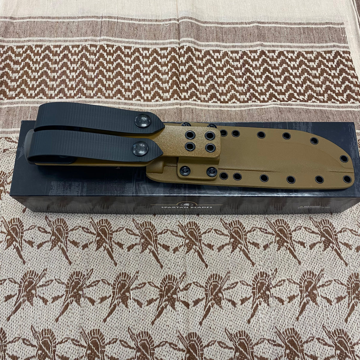 Spartan KA-Bar 7" CPM MagnaCut Flat Dark Earth Fixed Blade Knife with Kydex Tan Sheath SB54DEBKKYTN
