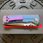 Chaves Ultramar Redencion Street Framelock 3.25" Drop Point M390, Titanium Handles, Folding Knife REVERSE COTTON CANDY THEME