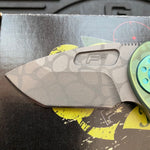 Curtiss Custom Knives F3 Compact Frame Lock, 2.5" Spanto Magnacut Blasted Blade FLIPPER, Green Pattern Handles, Knife