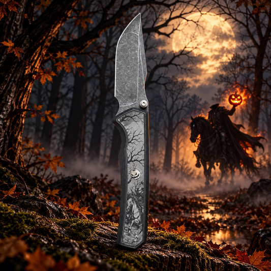 Chaves Knives x Sam Tran Arison Street 3.25" Stonewash Integral Knife  HALLOWEEN HORSEMAN THEME