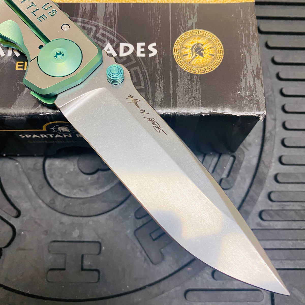 Spartan Blades Harsey Folder - GREEN Saint Michael, Magnacut Blade, Green ANO Hardware Knife