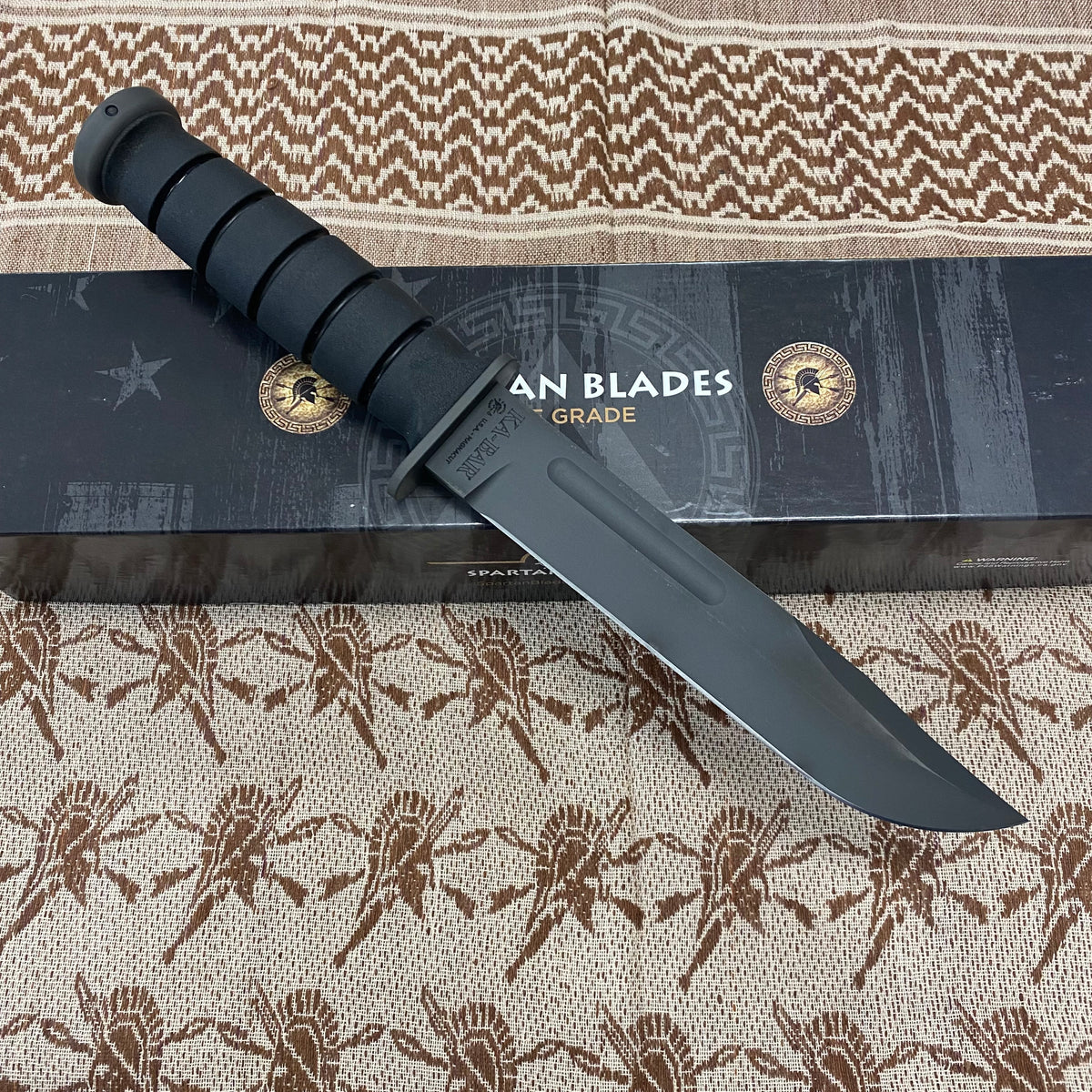 Spartan KA-Bar 7" CPM MagnaCut Black Fixed Blade Knife with Black Leather Sheath SB54BKBKLTBK