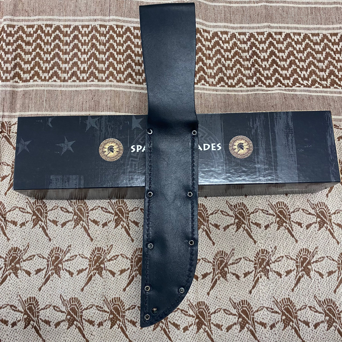 Spartan KA-Bar 7" CPM MagnaCut Black Fixed Blade Knife with Black Leather Sheath SB54BKBKLTBK