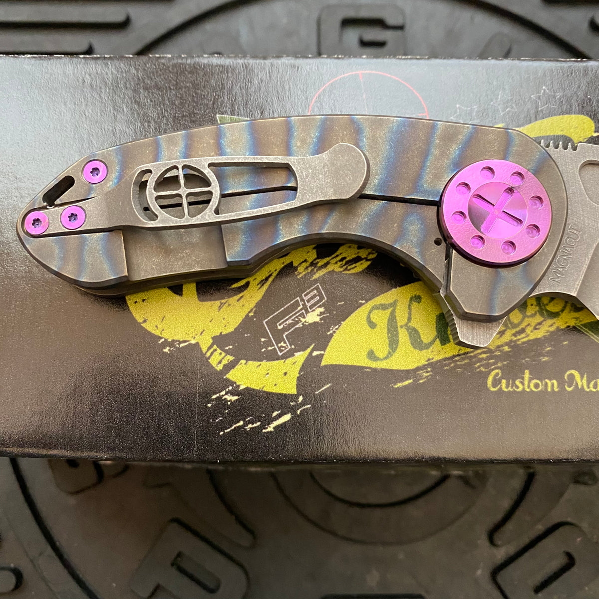 Curtiss Custom Knives F3 Compact Frame Lock, 2.5" Spanto Magnacut Blasted Blade FLIPPER, Torched Handles, Knife