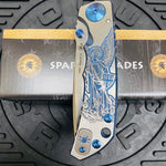 Spartan Blades Harsey Folder - BLUE Saint Michael, 4" Magnacut Blade, Blue ANO Hardware Knife