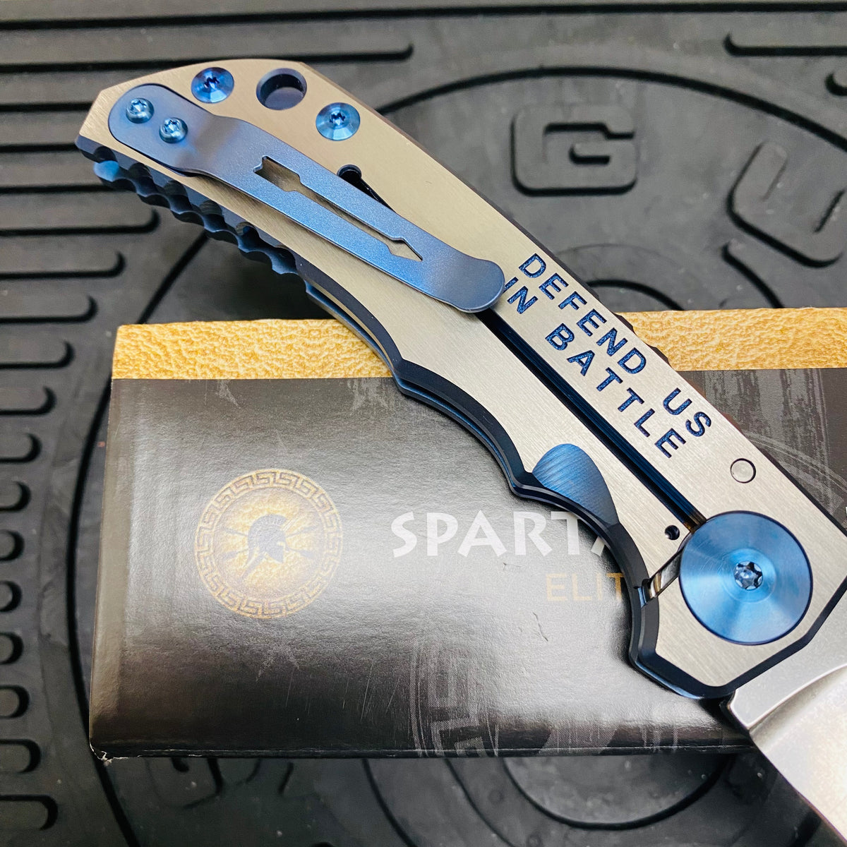 Spartan Blades Harsey Folder - BLUE Saint Michael, 4" Magnacut Blade, Blue ANO Hardware Knife