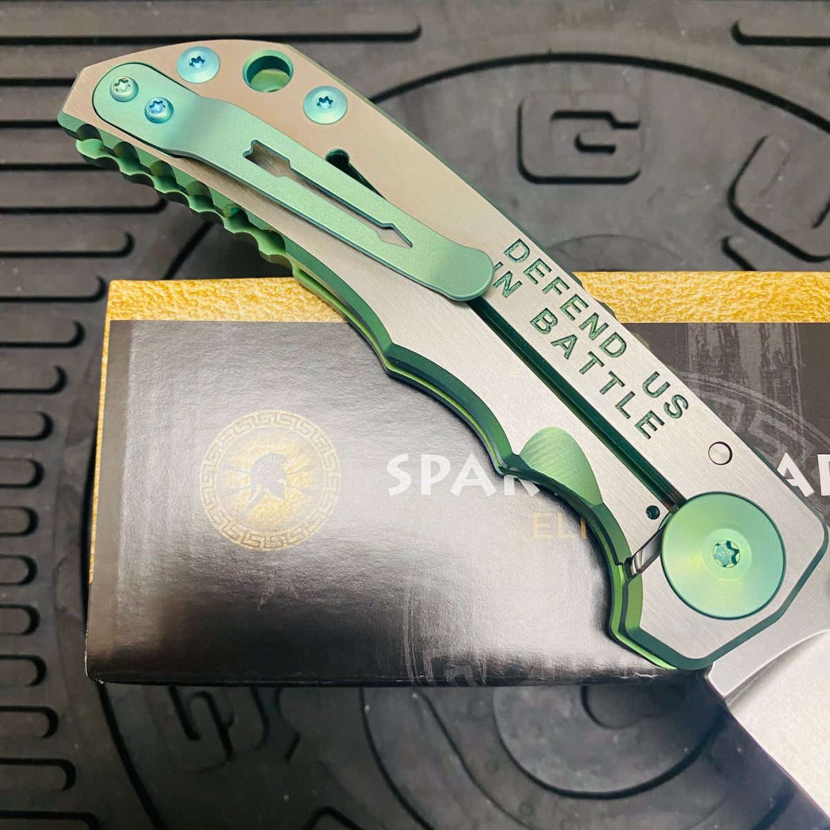 Spartan Blades Harsey Folder - GREEN Saint Michael, Magnacut Blade, Green ANO Hardware Knife