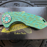 Curtiss Custom Knives F3 Compact Frame Lock, 2.5" Spanto Magnacut Blasted Blade FLIPPER, FJ-Mill Green Handles, Knife