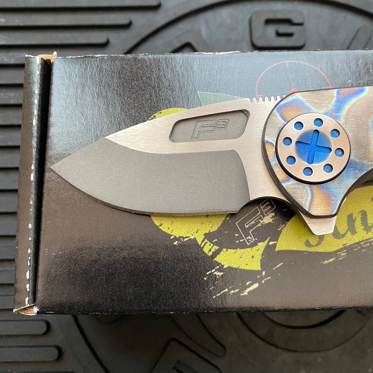 Curtiss Custom Knives F3 Compact Frame Lock, 2.5" Slicer Magnacut Blade FLIPPER, Torched Handles, Blue Hardware Knife