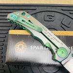 Spartan Blades Harsey Folder - GREEN Shield with Green Stone, Magnacut Blade, Green ANO Hardware Knife