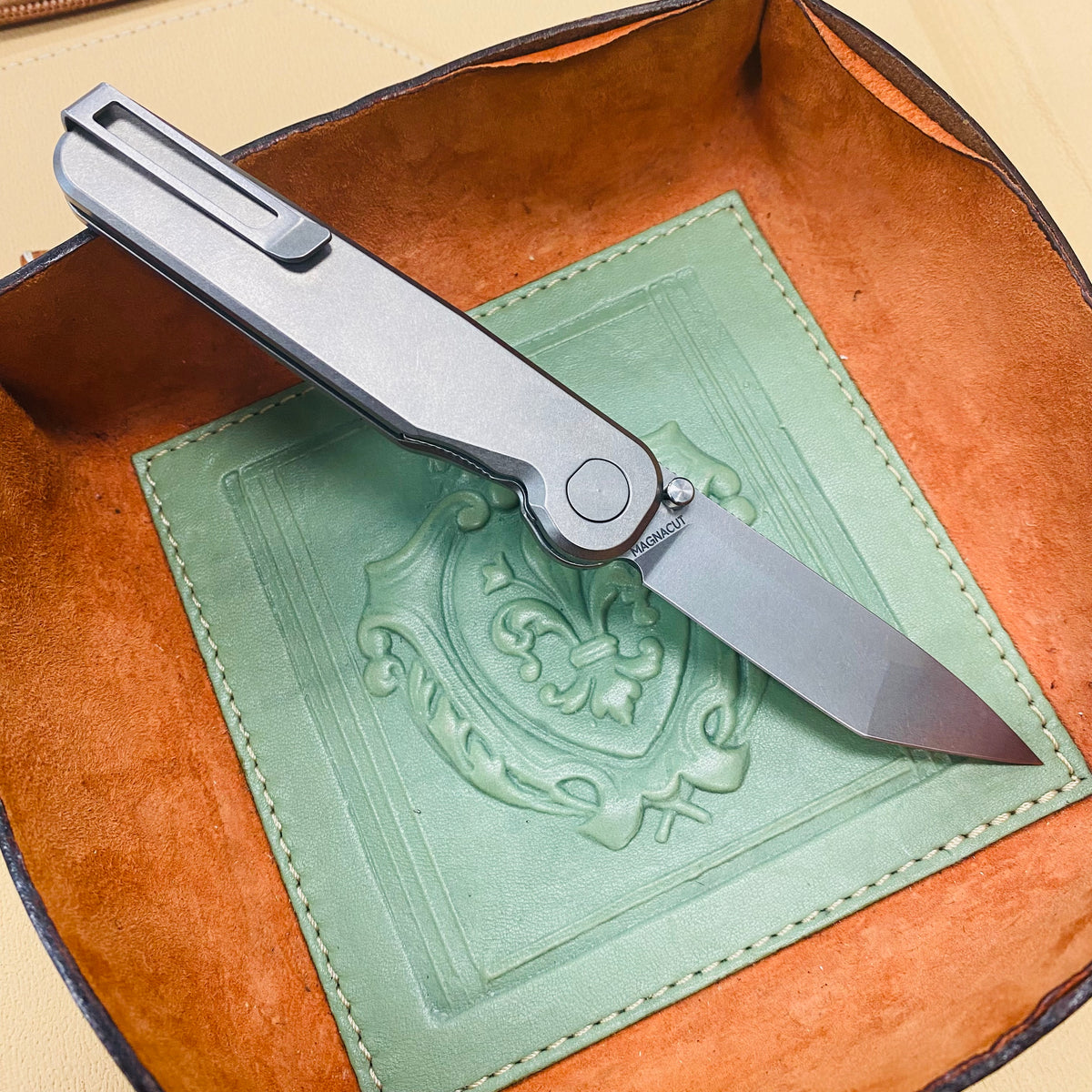 Tactile Knife Co. Rockwall TANTO 3" Magnacut Stonewash Blade, Titanium Handles Folding Knife