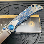 Spartan Blades Harsey Folder - BLUE Saint Michael, 4" Magnacut Blade, Blue ANO Hardware Knife