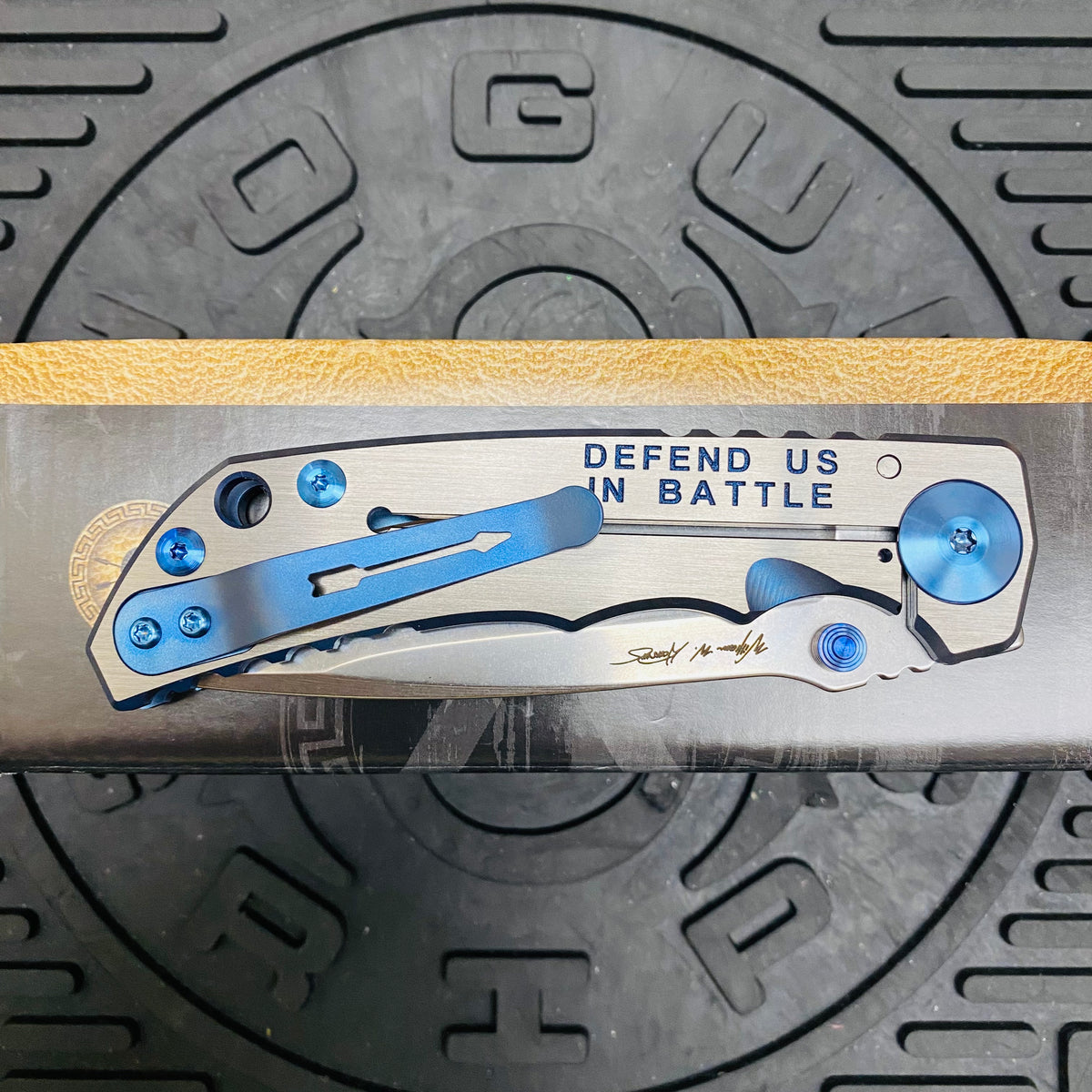 Spartan Blades Harsey Folder - BLUE Saint Michael, 4" Magnacut Blade, Blue ANO Hardware Knife