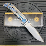 Spartan Blades Harsey Folder - BLUE Shield with Blue Stone, Magnacut Blade, Blue ANO Hardware Knife